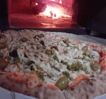 calabresa fatida, cebola e mussarela