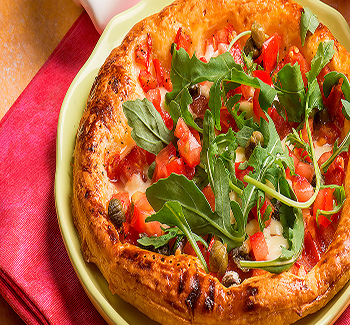 mussarela de bufala, rucula, e tomate seco
